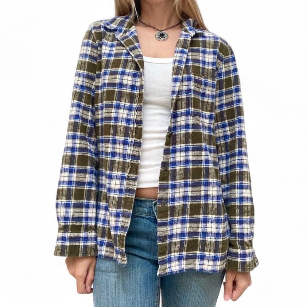 J Crew cozy plaid flannel long sleeve button up shirt cabincore rustic